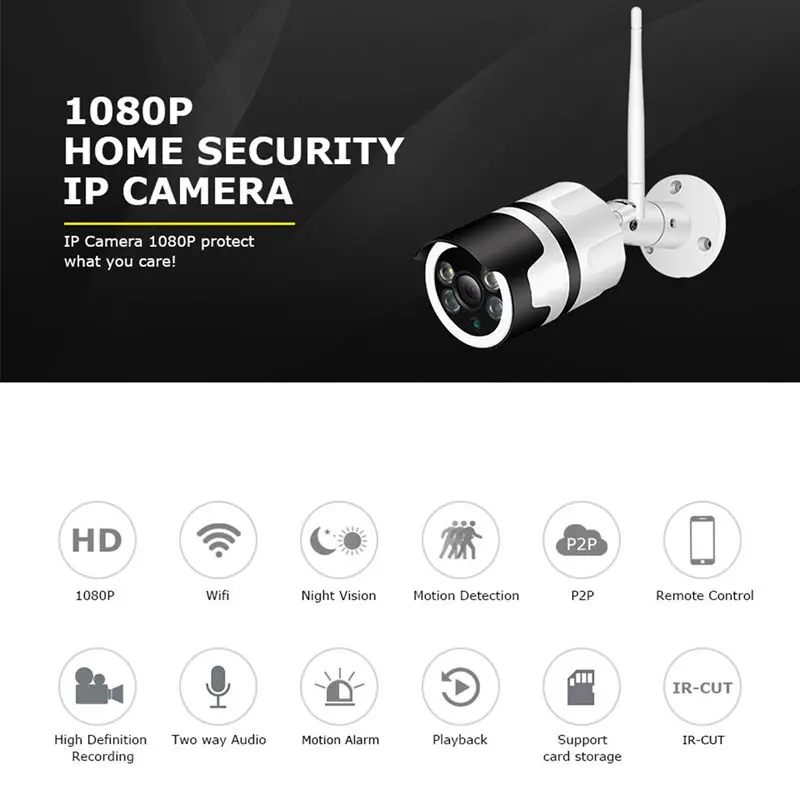 

Security Camera 1080P IP66 Waterproof with Motion Night Vision WiFi