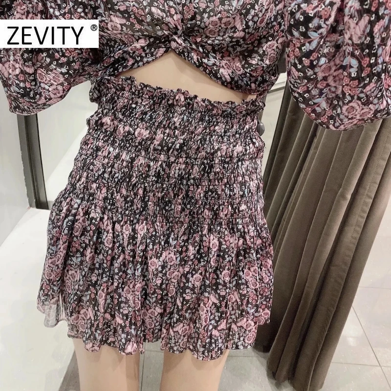 Новая женская винтажная плиссированная мини-юбка ZEVITY с тропическим цветочным