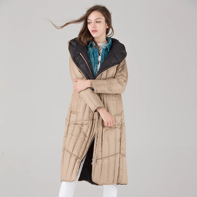 Reversible wear hooded white duck down jackets women ultra thin lightweight coats outerwear 2019 autumn winter | Женская одежда