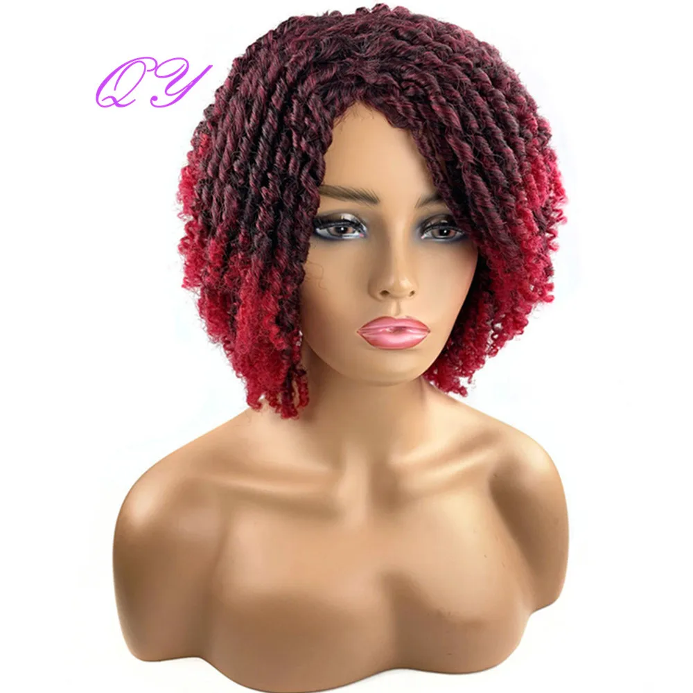 

QY Headband Wig Short Black Ombre Brown Curly Wigs For Black Women Synthetic Hair Wig