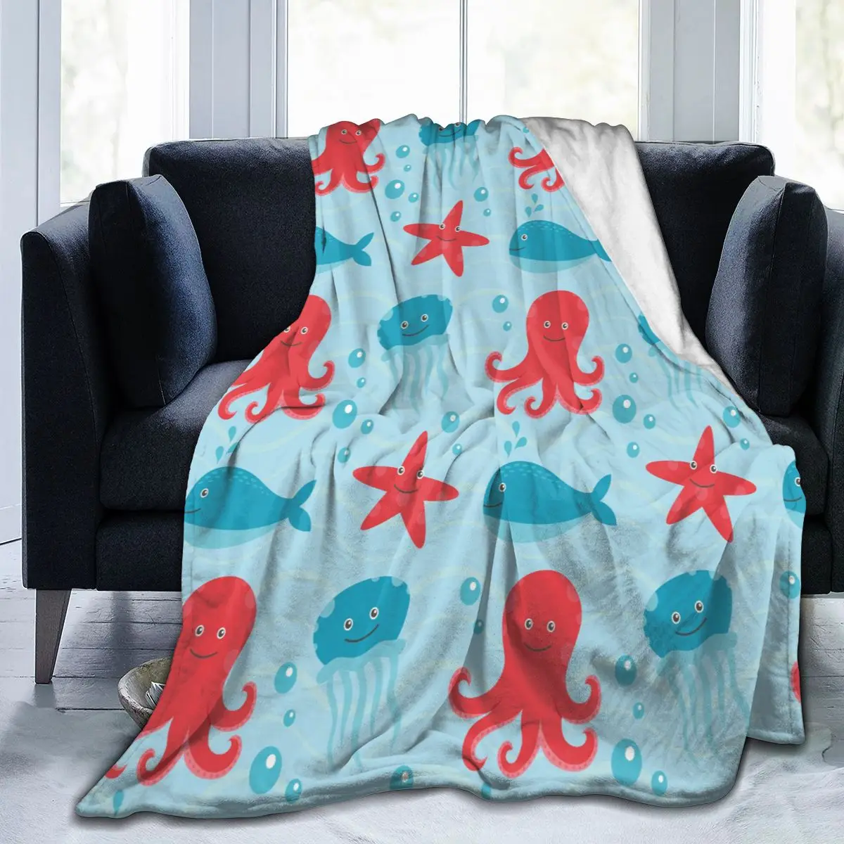 

Soft Warm Fleece Blanket Marine Creatures Winter Sofa Plaid Throw 3 Size Light Thin Mechanical Wash Flannel Blankets