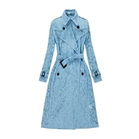 spring autumn new england style trench coat women pocket belt fashion lace long windbreaker female windproof business outerwear