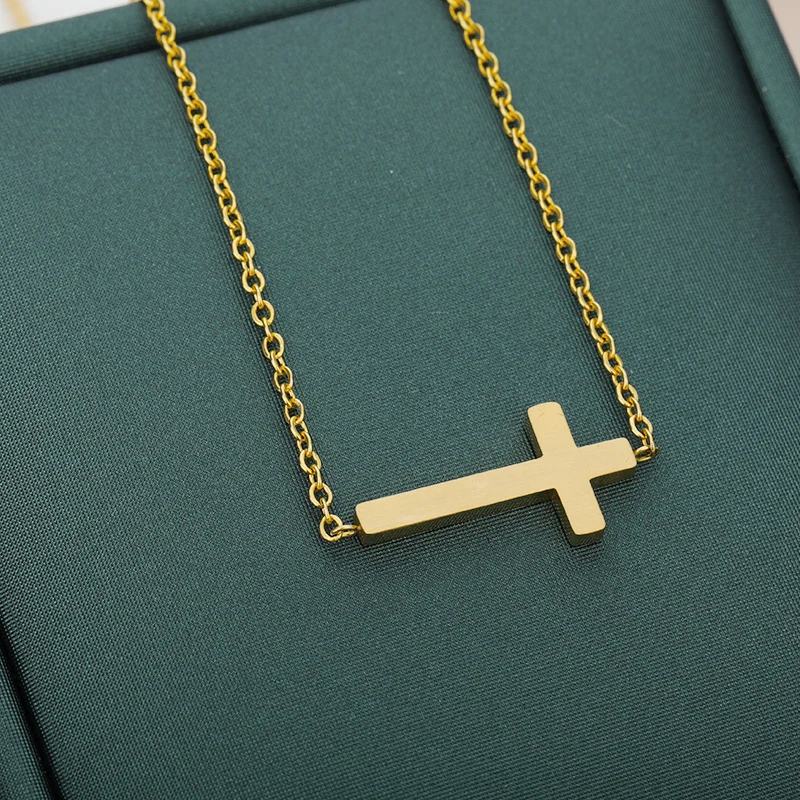 V Attract Sideways Cross Charm Pendant Necklace Women Men Jewelry Vintage Jesus Bijoux Femme Collier Gold Chain Choker | Украшения и