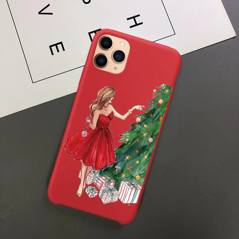 Год мода Рождество девушка силиконовый чехол для телефона Coque для iPhone Xs 11 Pro Max 6S 7 8 Plus XR 5 SE красный ТПУ чехол - Цвет: TPU