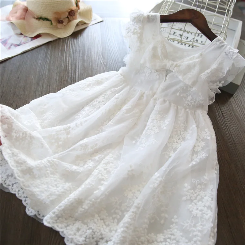 

New Fashion European And American Girls Lace Lace Dress Baby 2020 Summer Princess Dress Children Bow Embroidered Flying Sleeves