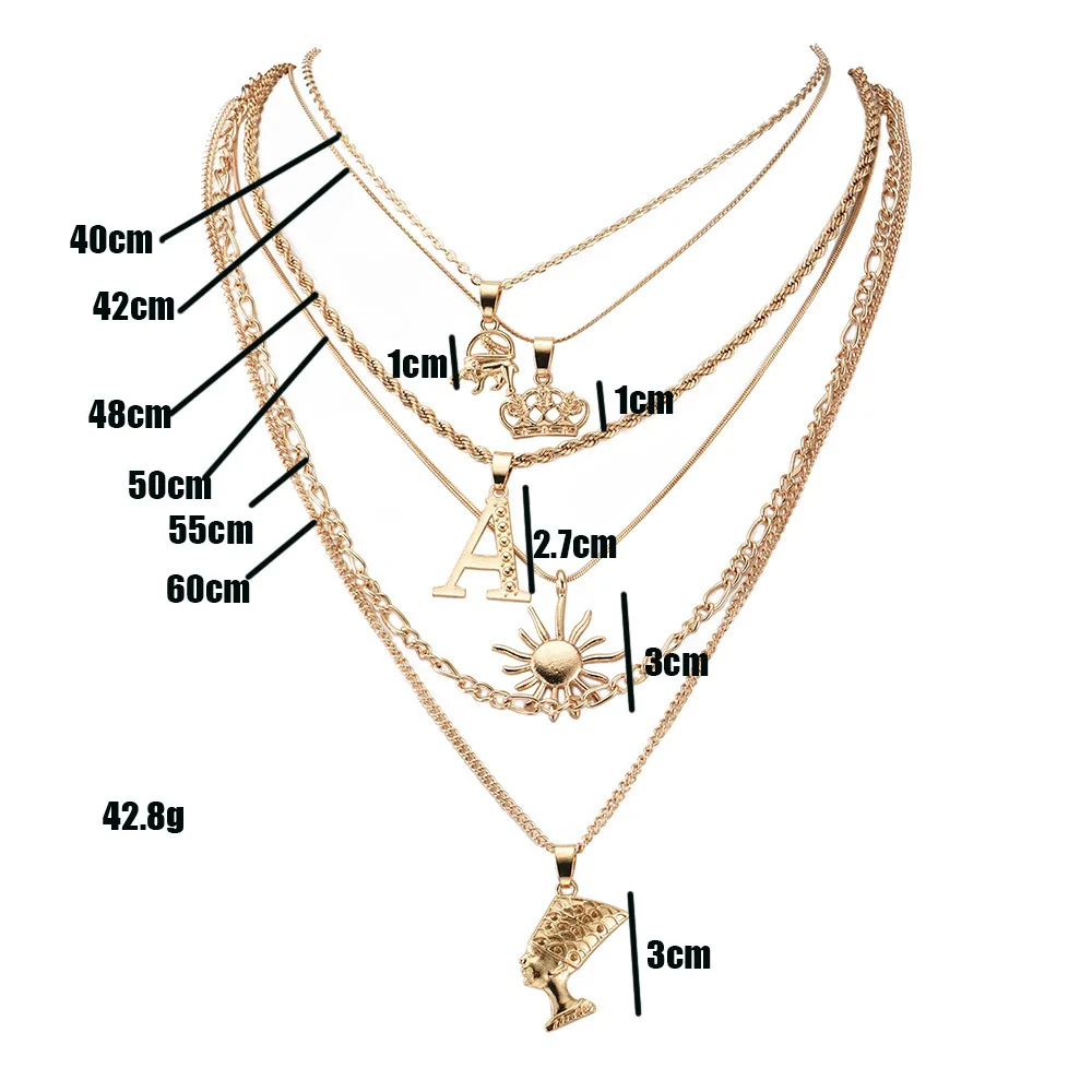 Fashion Gold Color Necklace Crown Sun Egypt Queen Head Pendant Necklaces for Women 2019 Jewelry Layered | Украшения и аксессуары