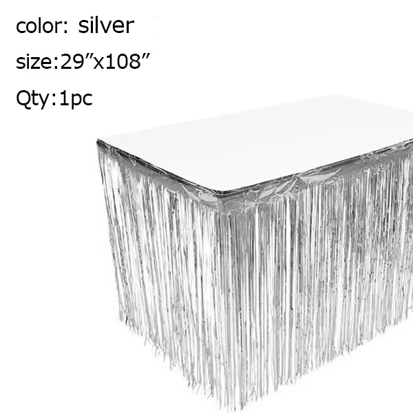 silver table skirt 3 фута x 8 фута мерцающее розовое золото бахрома мишура двери шторы металлическая фольга фон для фото на вечеринке Свадьба День рождения паб вечерние сцены - Цвет: silver table skirt