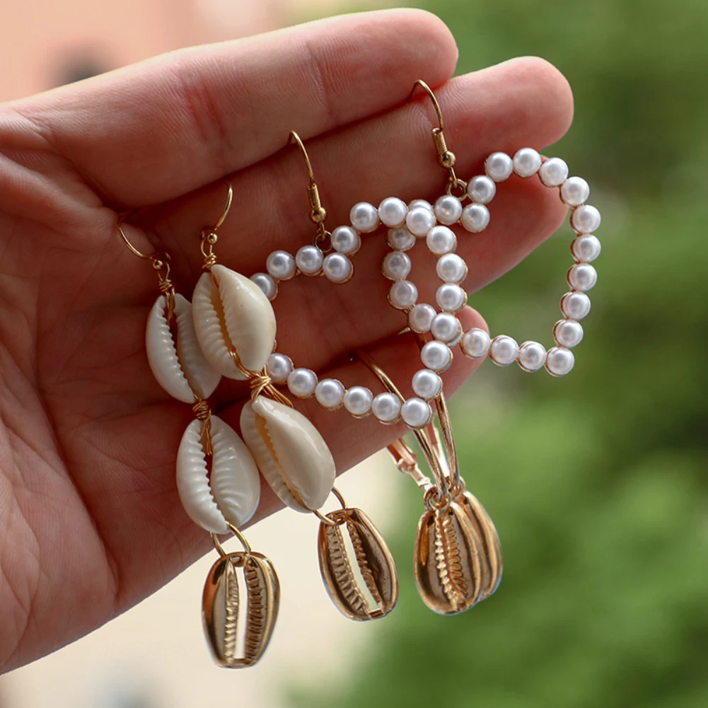 3 пар/компл. Модные женские Каури с искусственным жемчугом в форме сердца