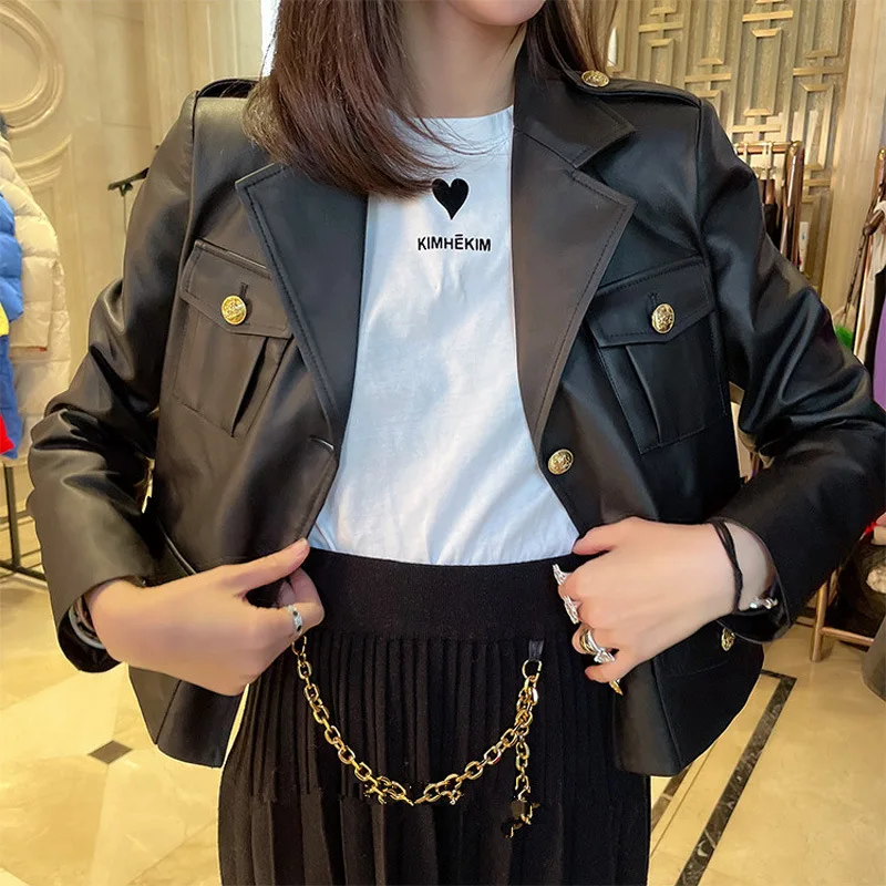 YYCZF Women Genuine Sheep Leather Coat Lady Female Real Sheep Skin Temperament frock Jacket Spring Autumn Coats Trench Clothes