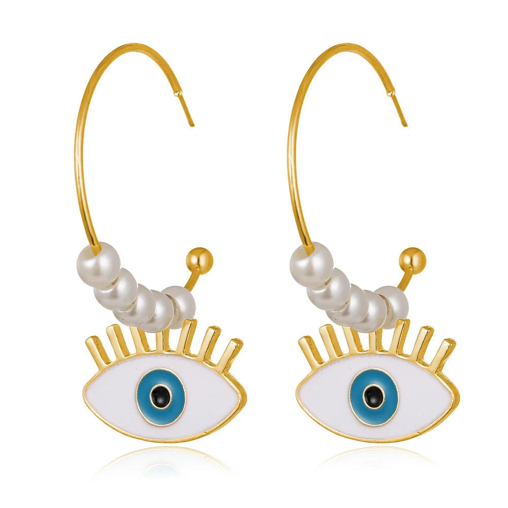 New Boho Fashion Gold Faux Pearl Eyes Mouth Heart Shaped Geometry Pendant Earrings For Women Vintage Earring Jewelry Party Gift | Украшения