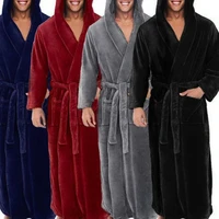 men soft coral fleece solid color pockets long bath robe home gown sleepwear towel robe winter pajamas 2021
