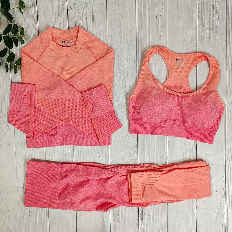 

Ombre Sportswear Yoga Set Women Sports Clothing Fitness Suit Gym Seamless Set Workout Sport Outfit For Woman Athletic Wear