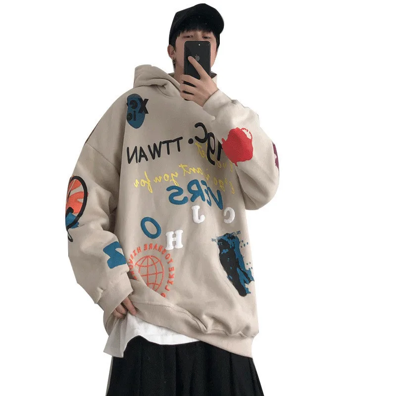

Men Harajuku Fleece Hoodie Graffiti Letter Print Plus Velvet Sweatshirt Hip Hop Stranger Things Womren Hooded Hoodies Teen