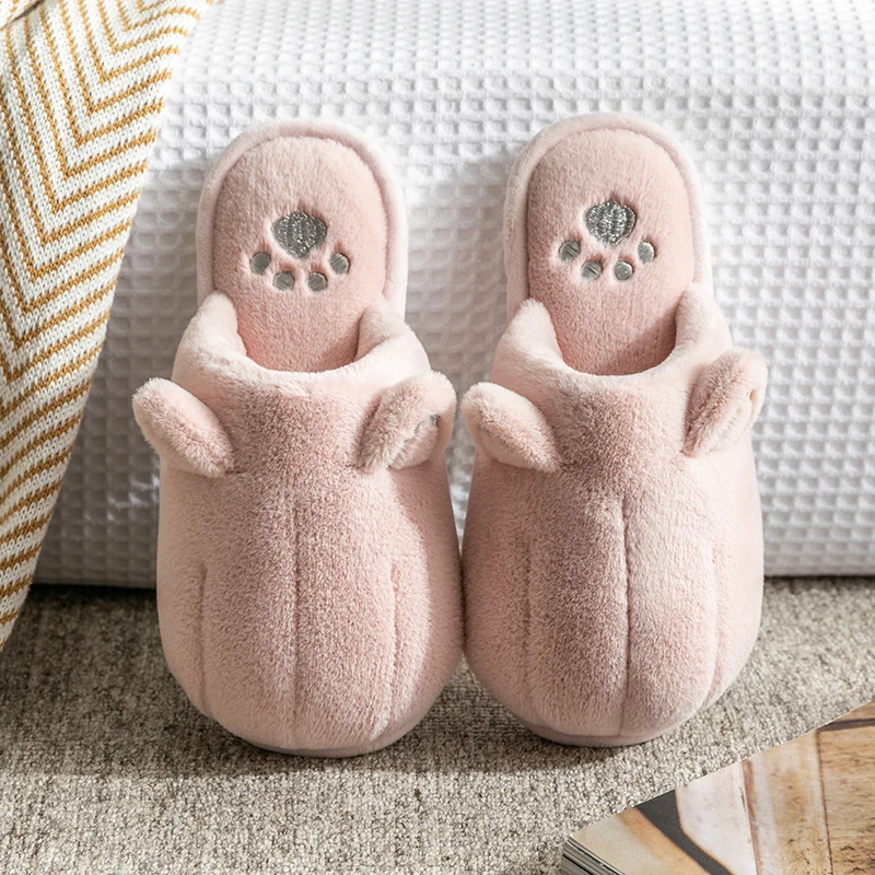 

Home Women Fur Slippers Winter Warm Non-slip Cute Cat Paw Cartoon Animals Indoor Bedroom Soft Ladies Slippers Zapatillas Mujer