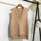 Вязаный жилет с V-образным вырезом, женский свитер, Осень-зима, новый корейский свободный свитер, пуловер оверсайз, винтажный свитер без рукавов