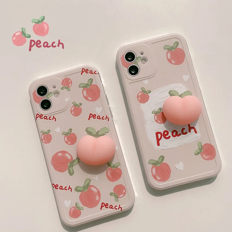 

3D Cute Korean Sweet vent Peach Phone Case For iPhone 11 12 Pro Max XR Xs Max 7 8 Plus X 7Plus Case soft TPU Transparent Cover