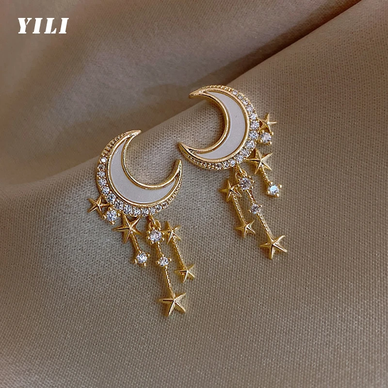 2021 новый корейский модный серьги-висюльки с Луной темперамент модные