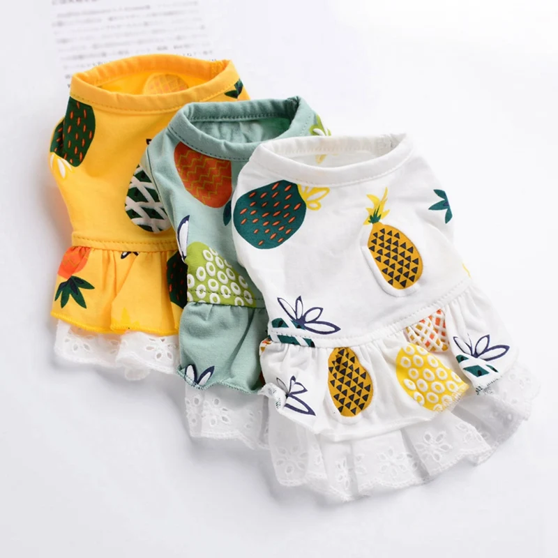 Летние платья для животных удобные хлопковые летние с изображением ананаса