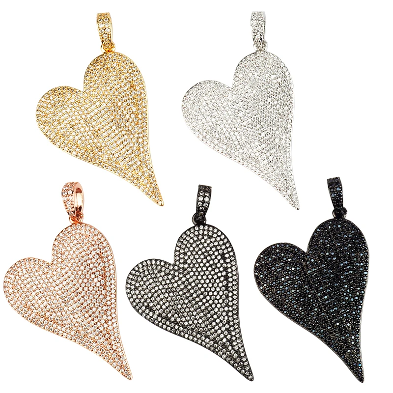 

Heart Pendant,Valentine's Day Gift for Her,Clear Black Cubic Zirconia Micro Paved ,in gold/black colour