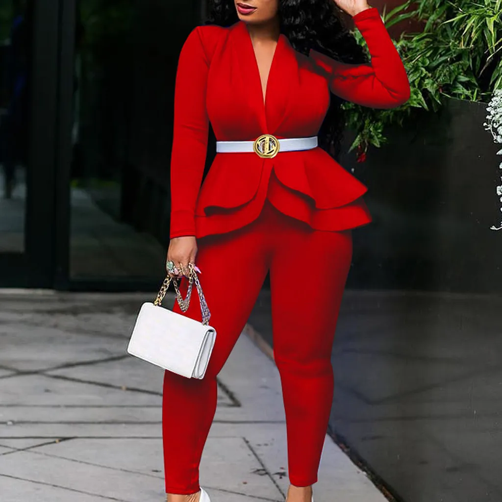 Женский спортивный костюм из двух предметов зимний женский модный однотонный с V