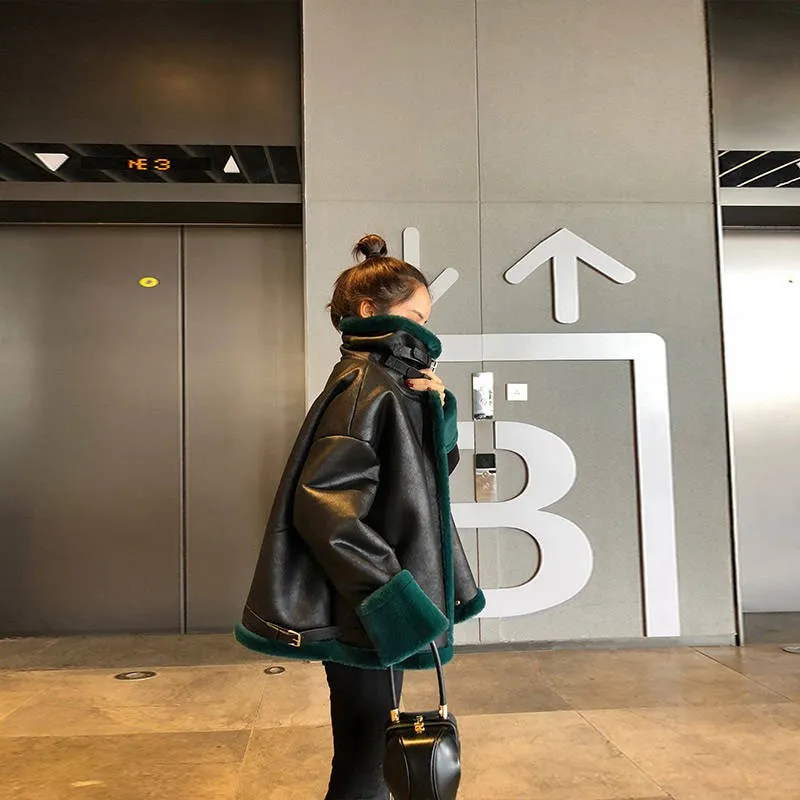 Осень-зима для женщин с поясом из искусственной кожи пальто отложным воротником