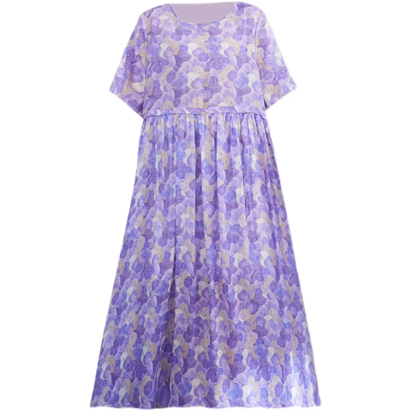 

Short Sleeve Purple Cotton Linen Summer Dress For Women Loose Long Casual Elegant Ladies Dresses Fashion Clothes 2021 Hot