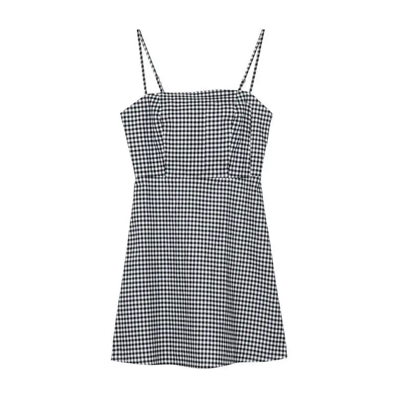 

Plaid suspender skirt children 2021 summer European and American style suspender bra slim Plaid A-line dress