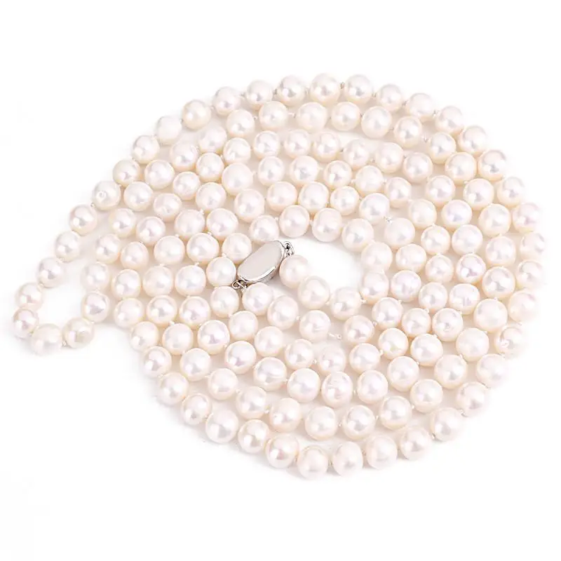 

2021 Steamed bread round natural fresh water pearl necklace sweater chain extension 8-9mm sweater chain for mom to girlfriend