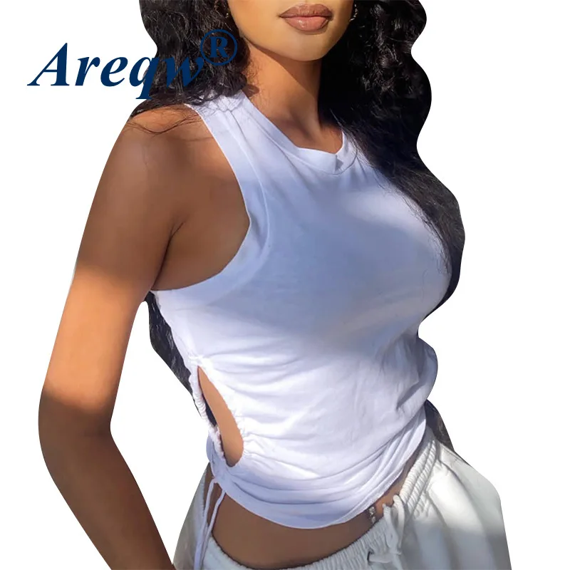 

2021 Spring and Summer New Stitching Round Neck Vest Slim Sexy Hollow Solid Color Vest