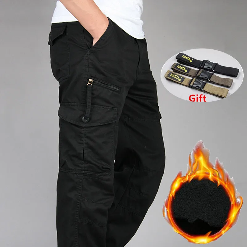 Зимние плотные флисовые брюки карго мужские двухслойные военные камуфляжные