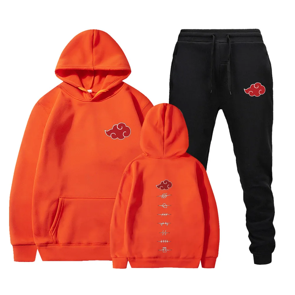 

Harajuku Graphic Hoodies Men's Clothing Pullover Fire Cloud Printing Fashion Sets Autumn And Winter Suit Tops Streetwear