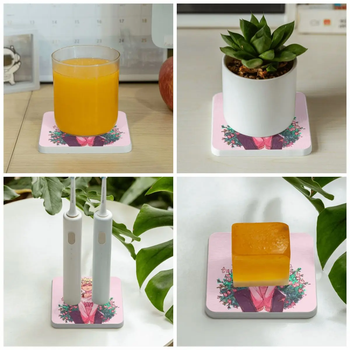 Bakugou In Pink Diatomite Square Round Shape Coaster Water Absorption Cup Bonsai Mat Soap Toothbrush Pad Wholesale 10x10cm | Дом и сад