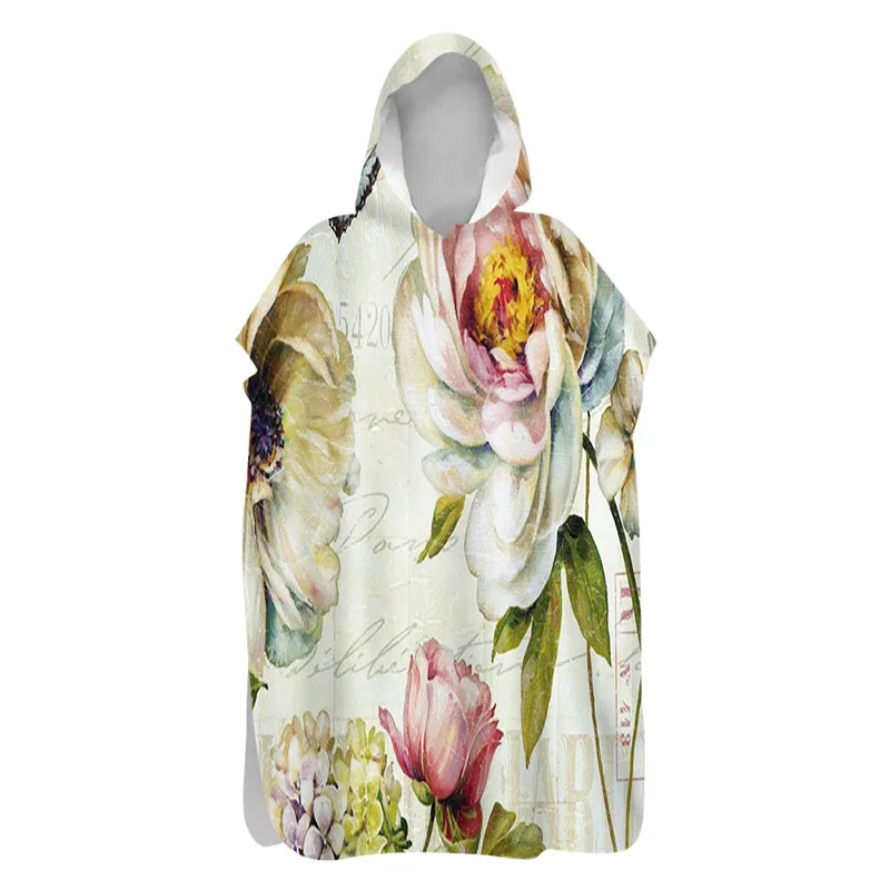 

Plant flower double-sided velvet large beach towel men's and women's swimwear quick-drying hooded bathrobe surf cape