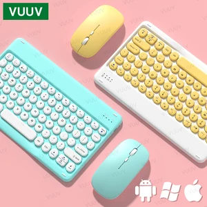 bluetooth compatible keyboard mouse for android ios windows phone tablet universal round keycap wireless keyboard for ipad pro free global shipping