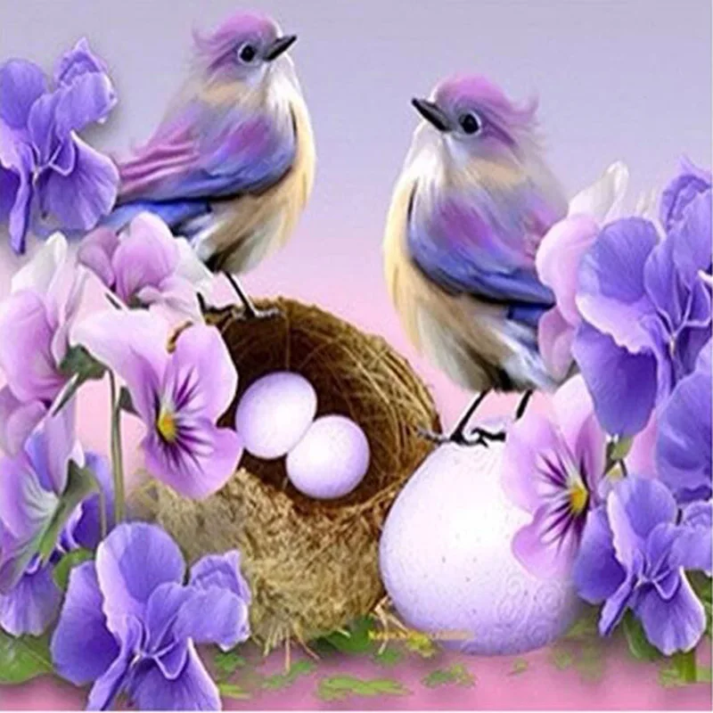 Алмазная вышивка с фиолетовыми цветами полная выкладка мозаика волшебная река