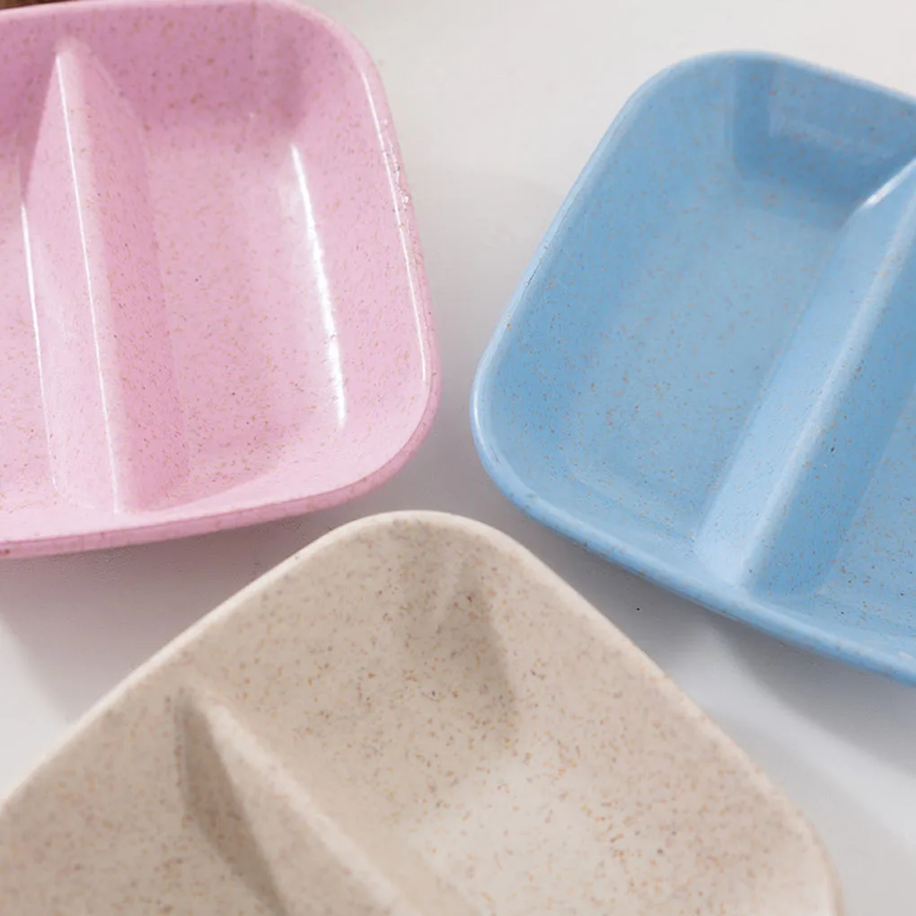 

Wheat Straw Square Divided Seasoning Dishes Table Sauce Container Kitchen Cutlery Snack Plate