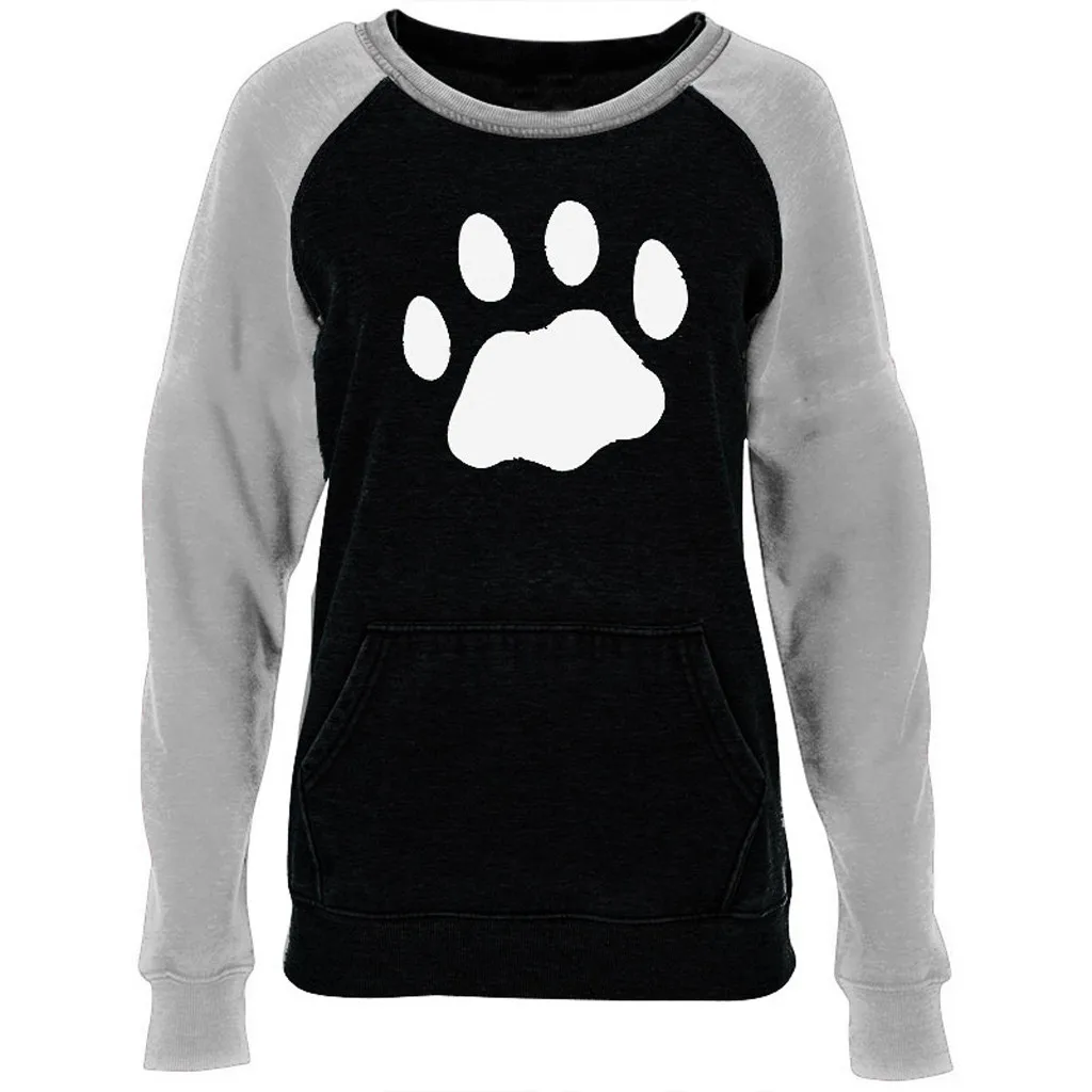 Свободный Страус Модный женский милый кот отпечаток когтя карман длинный рукав