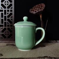 coffee mugs teacup with lid 13 5oz porcelain milk cups smooth glazed ceramic chinese celadons microwave and dishwasher safe