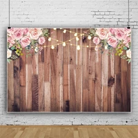 laeacco brown old wooden boards backdrop for photography pink flowers light banner customized poster photo background photocall
