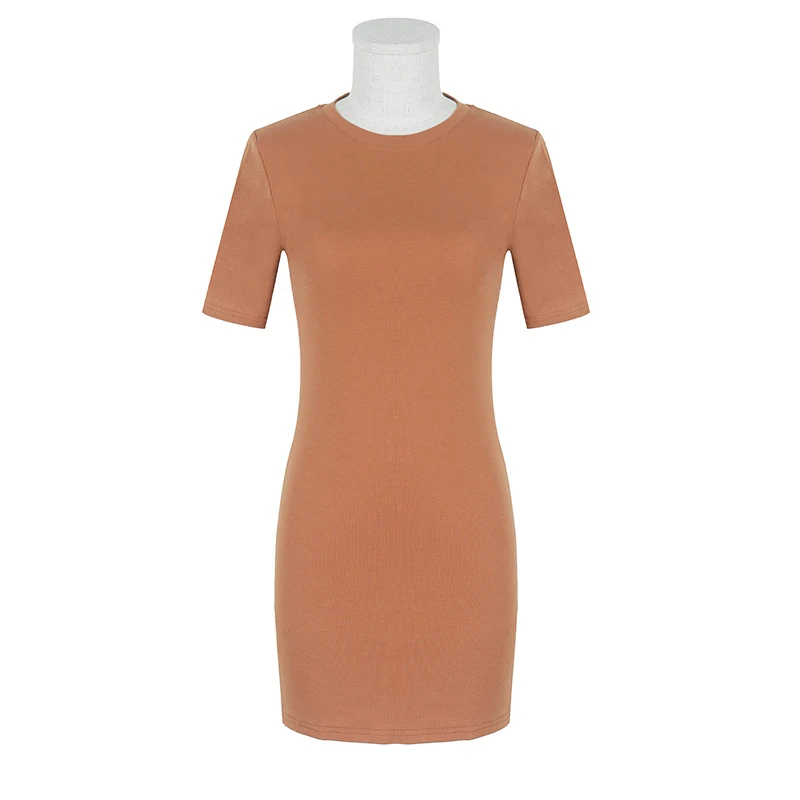 

Mid-length Scoop Korean-style Short Sleeve Summer Pure Cotton Wear Slimming T-shirt Women's Knitted Dress Half Sleeved
