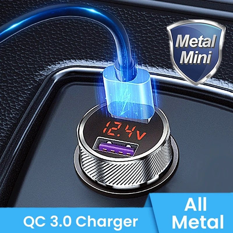 Металлический QC 3 0 цифровой светодиодный дисплей двойной USB Автомобильное
