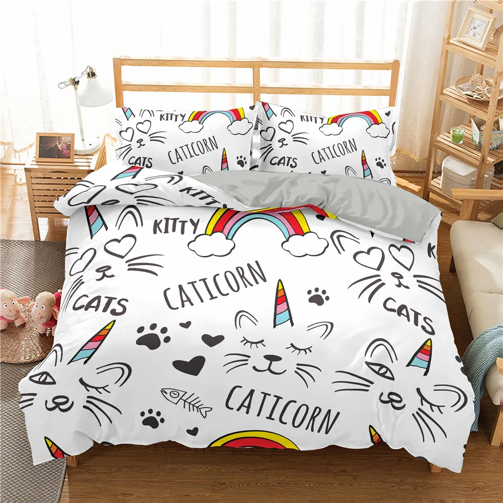 

Cartoon Animal Pattern Bedding Set Unicorn Cats Duvet Cover And Pillowcases Quilt Duvet Cover Set For Adult Kids Bedclothes