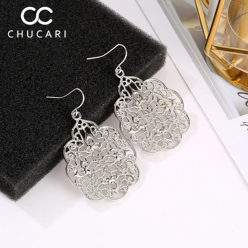 Женские Висячие серьги CHUCARI Ретро стиль сплав полые серебро золото листочка