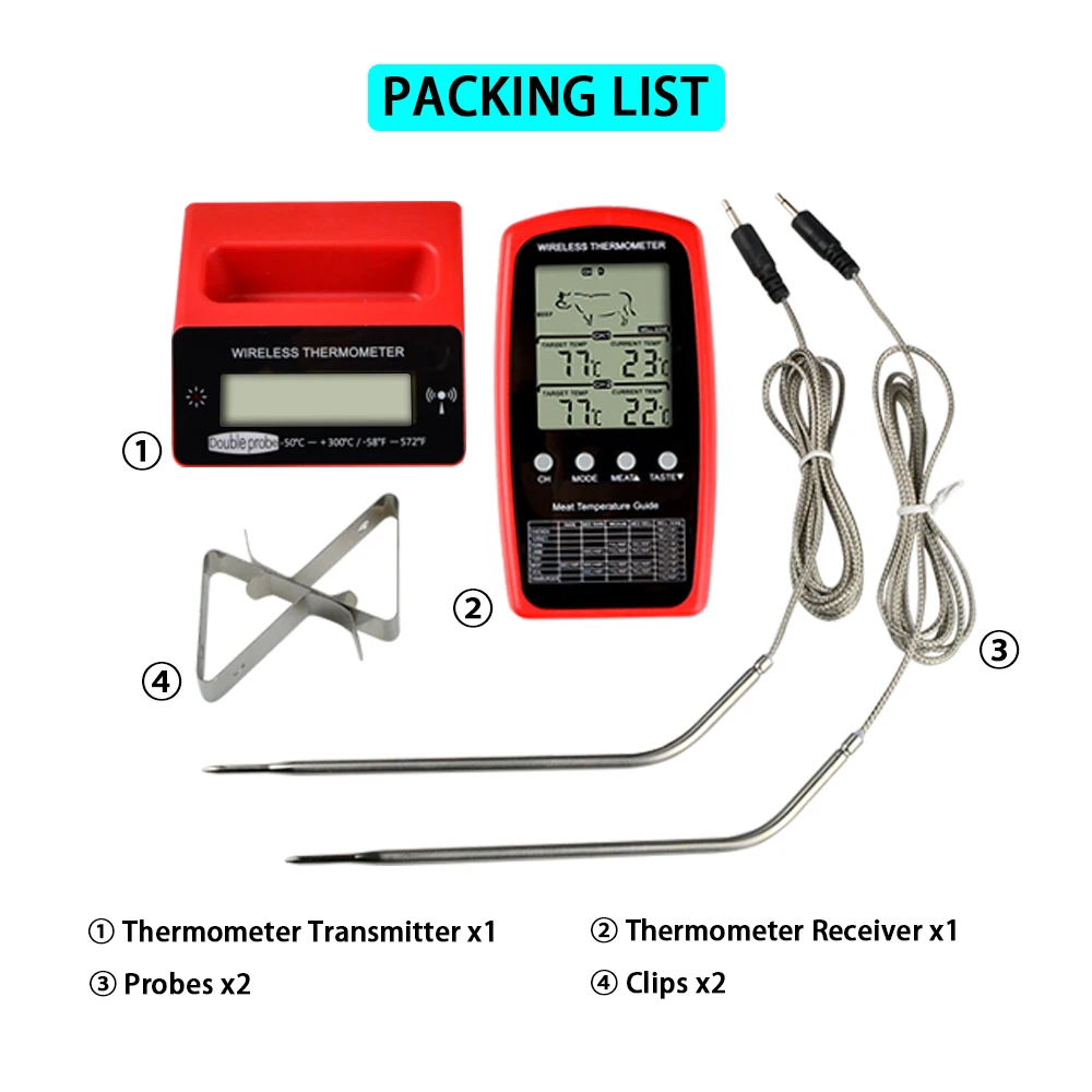 Цифровой беспроводной дистанционный термометр для мяса двойной зонд с