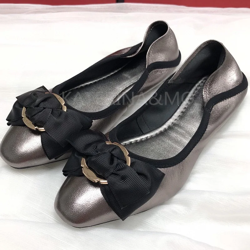 

Genuine Leather Luxury Brand Foldable Shoes High Quality Comfortable Ladies Sheepskin Round Toe Femme Roll-Up Cake Shoes Ballet
