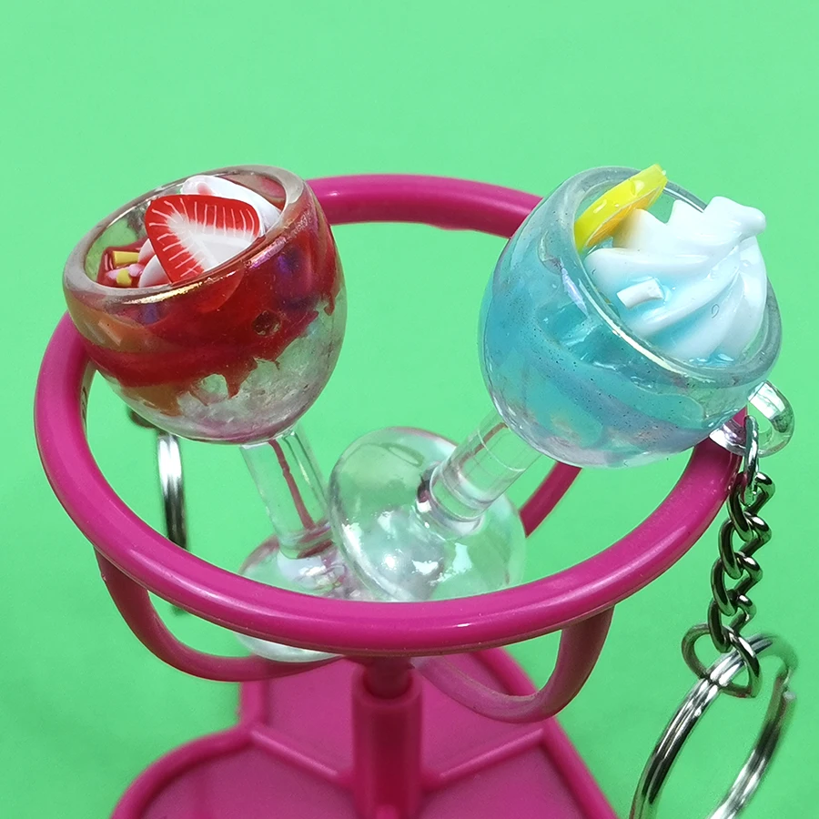 Acrylic Cute Keychain Ice Cream Pearl Milk Tea Drink Bottle Keyring Bag Pendant Couples Women Men Girl Gift Trinket Dropshipping