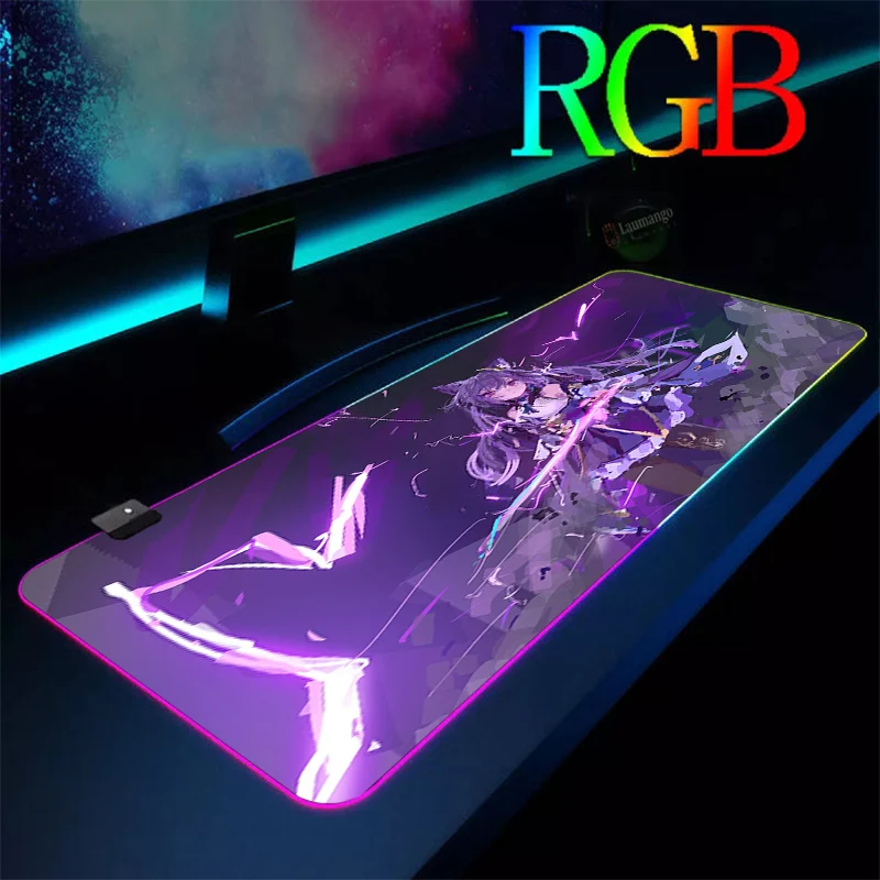 

Большой коврик для мыши Genshin Impact аниме RGB, милые игровые аксессуары, светодиодный компьютерный коврик для мыши с подсветкой для клавиатуры CS,...