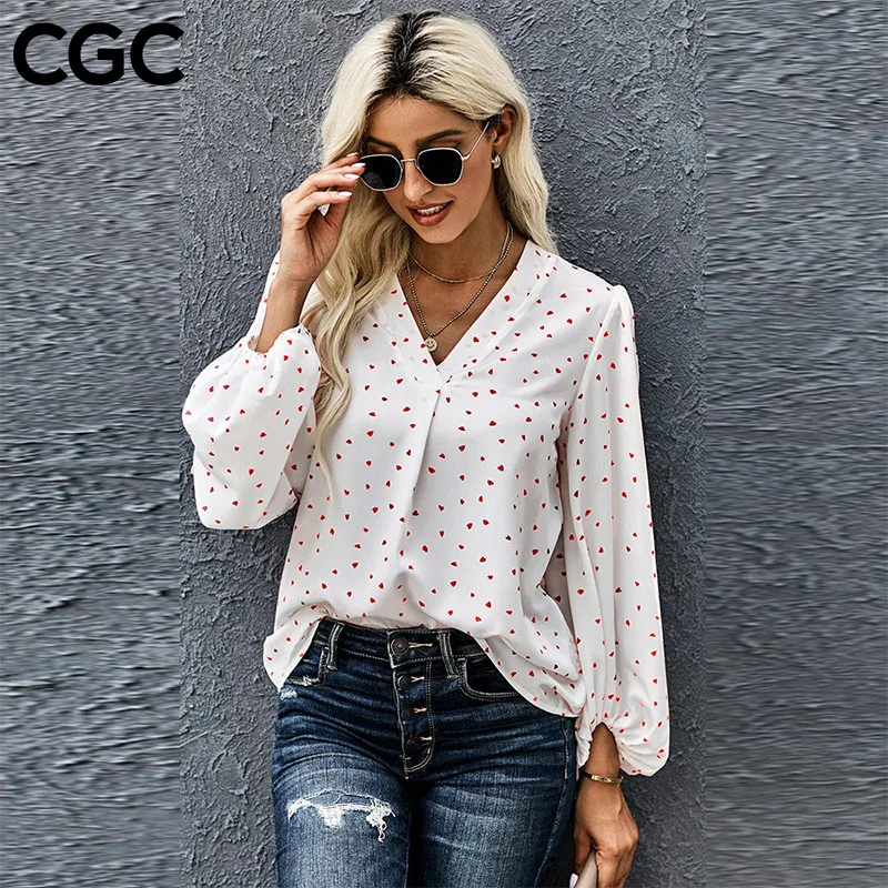 

CGC 2021 Women's shirt Long Sleeve Blouses Oversized Shirt Spring Autumn Women Top Printing Female Office Work Chiffon Blouse