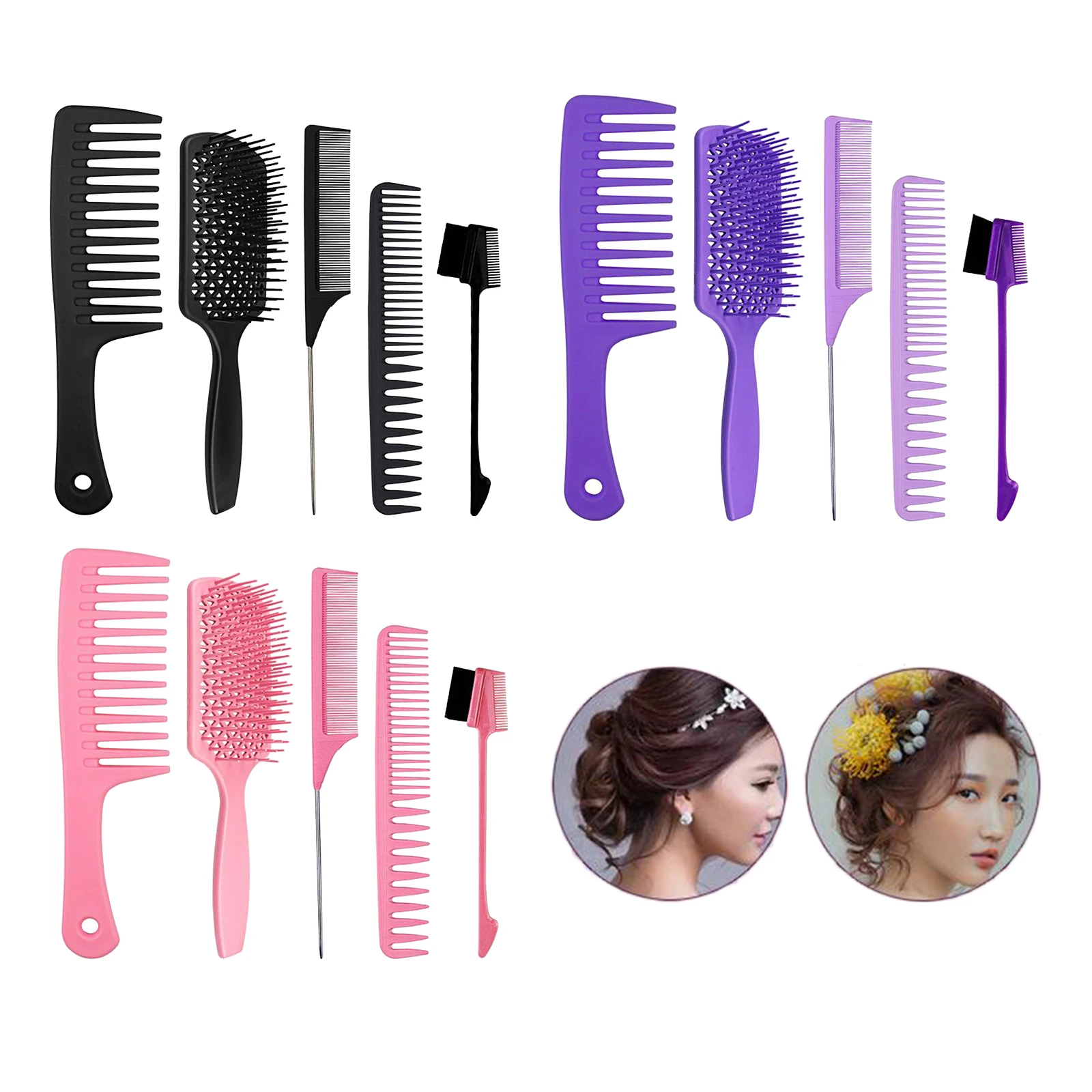 

5Pcs Hairdressing Massage Comb Styling Salon Home Set for Straight Long Thick Curly Natural Hair Wet or Dry Hair