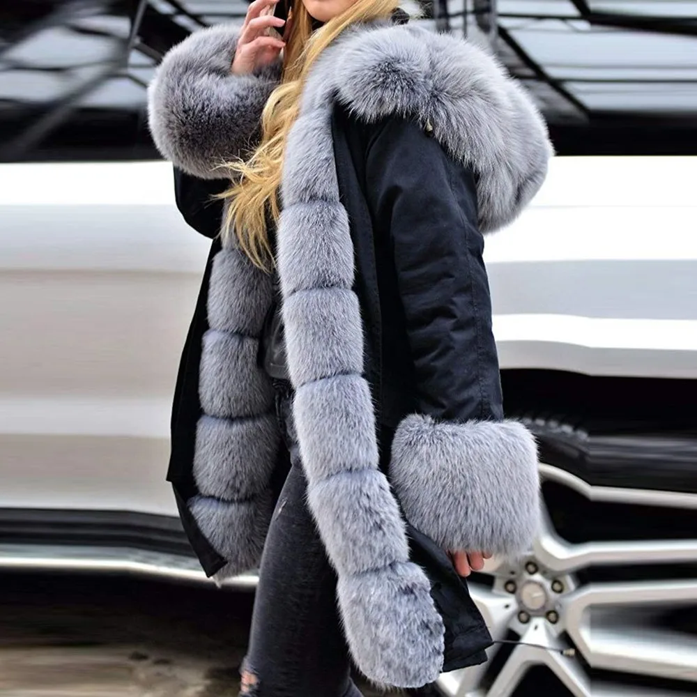 Newly Womens Faux Fur Winter Jacket Parka Hooded Coat Fishtail Overcoat Oversize Long Sleeves Coats Dropship Nov.2